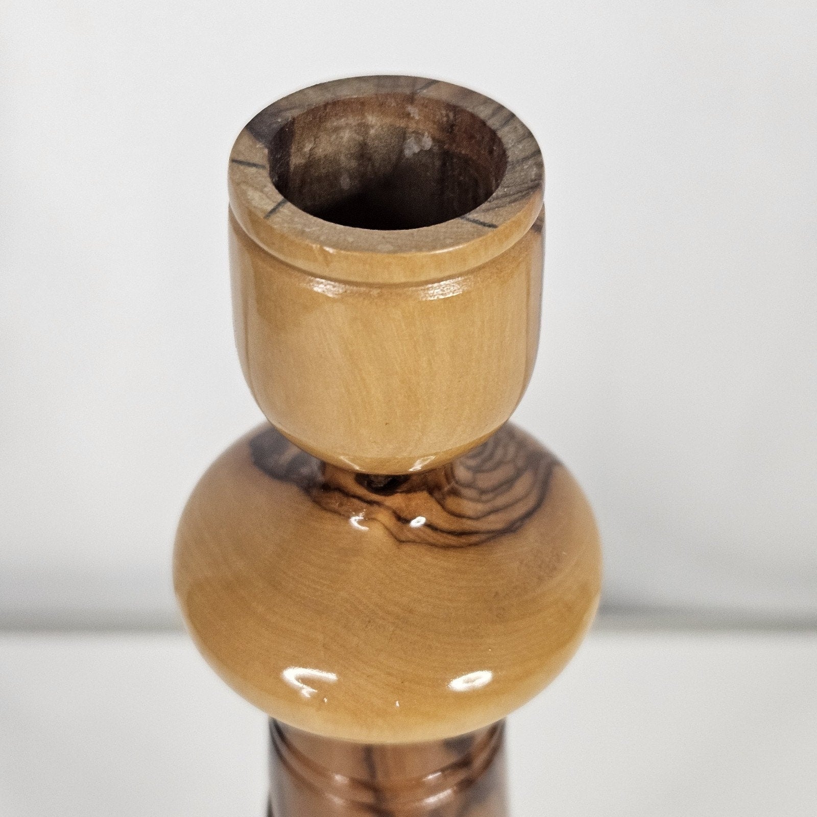 Olive Wood 10" Candle Stick Holder Hollow Spiral MCM Rustic Boho