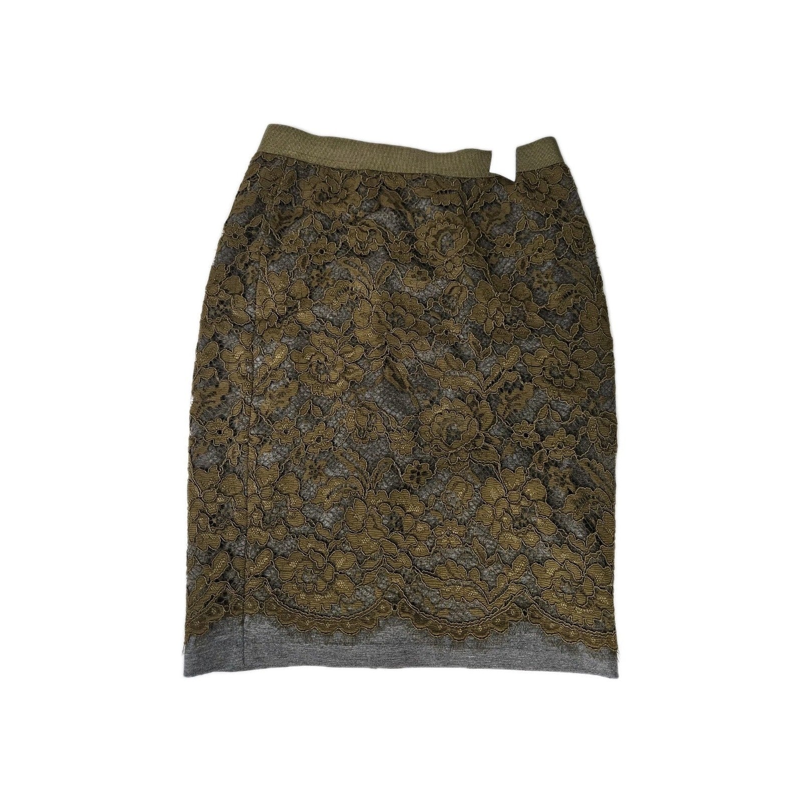 Nwt LOFT Olive Green Lace Pencil Skirt Size 00 XS Ponte Knit Stretch Ann Taylor