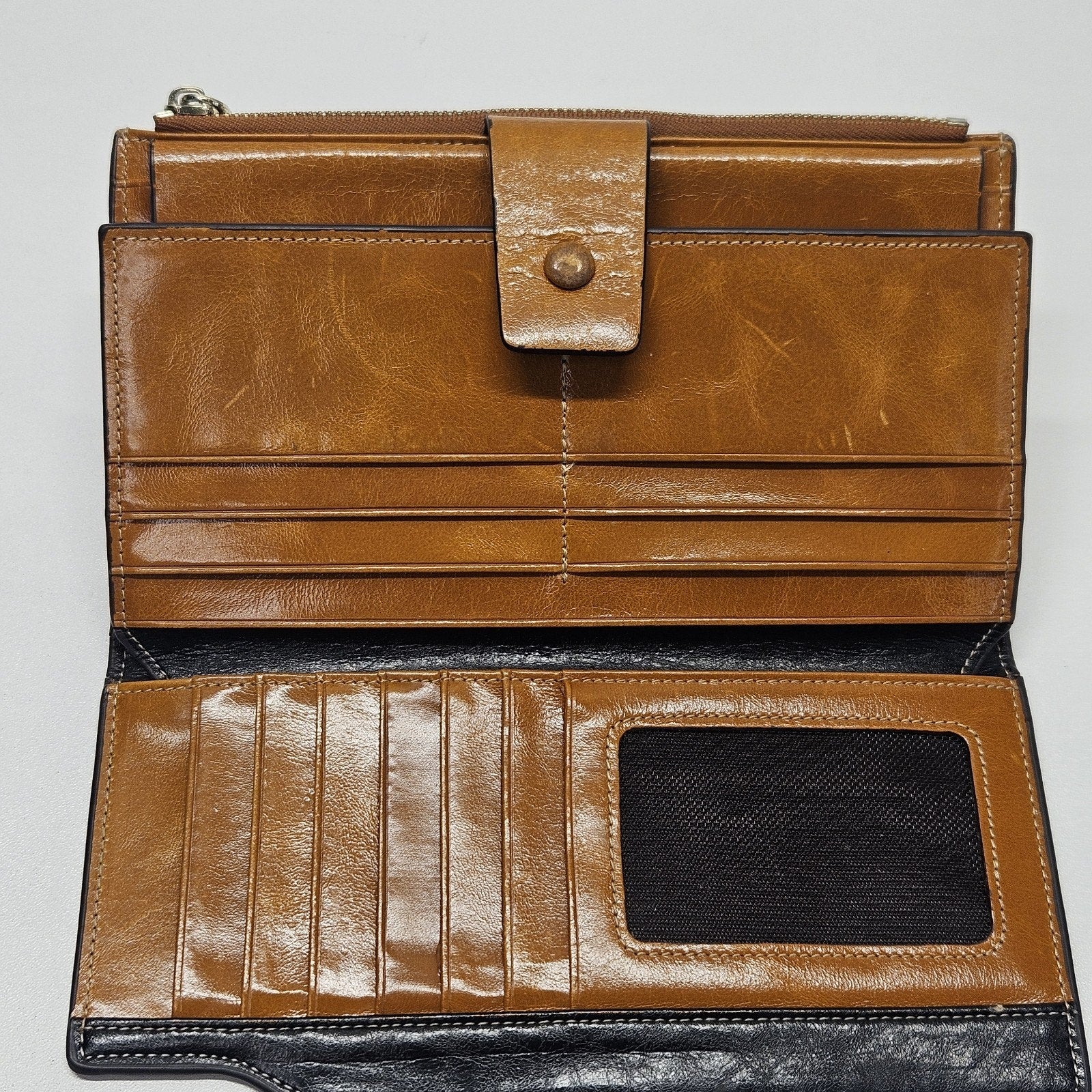 Vtg Mid-Century ARTISAN Custom Crafted Ginger Tan Leather Bifold Wallet 4 x 7.5