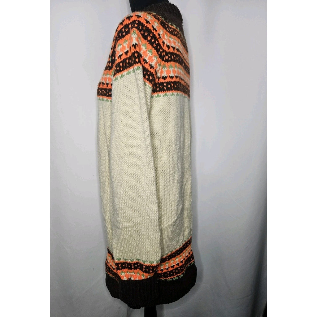 Vintage Handmade Fair Isle Design Mock Neck Knitted Sweater Dress Womens Large