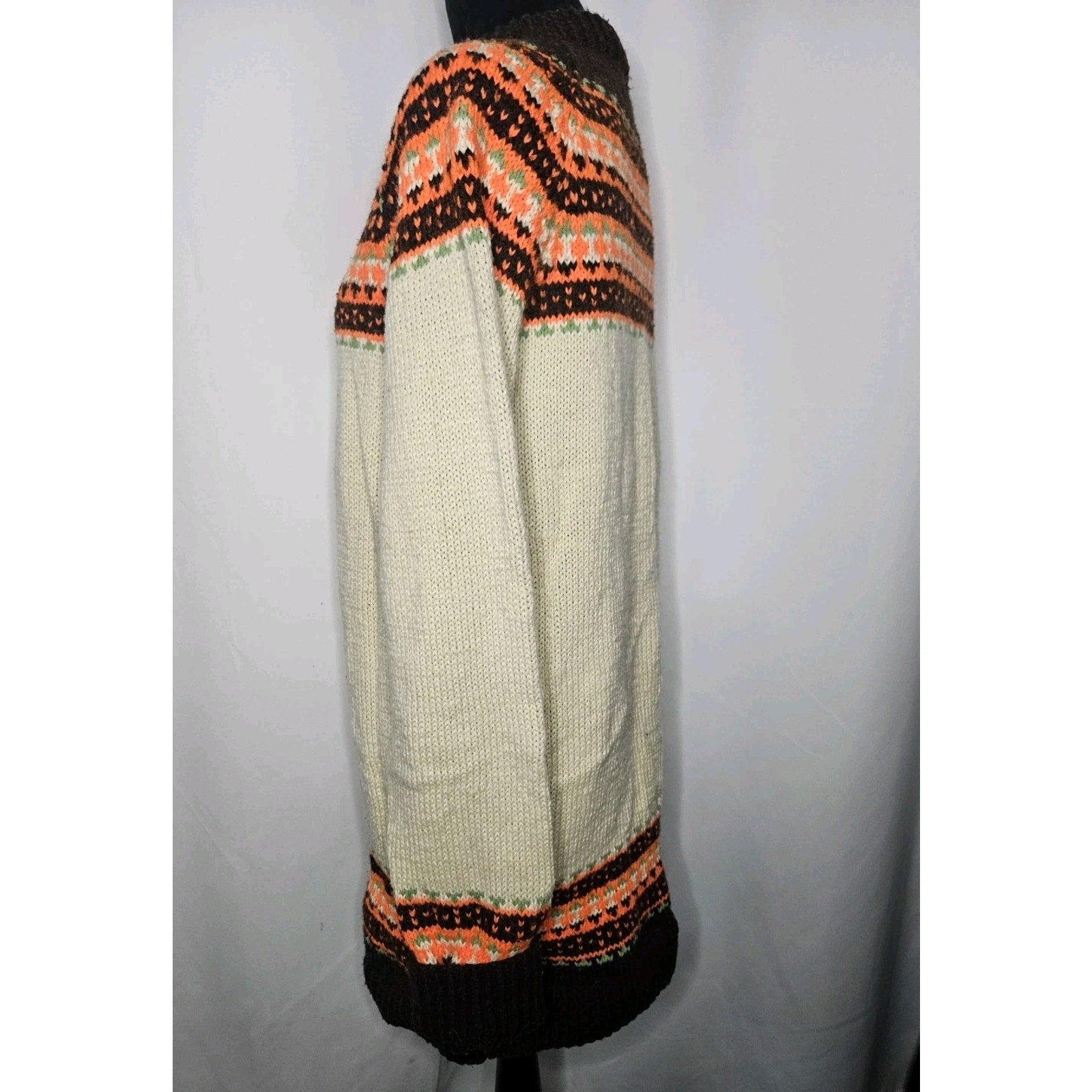 Vintage Handmade Fair Isle Design Mock Neck Knitted Sweater Dress Womens Large