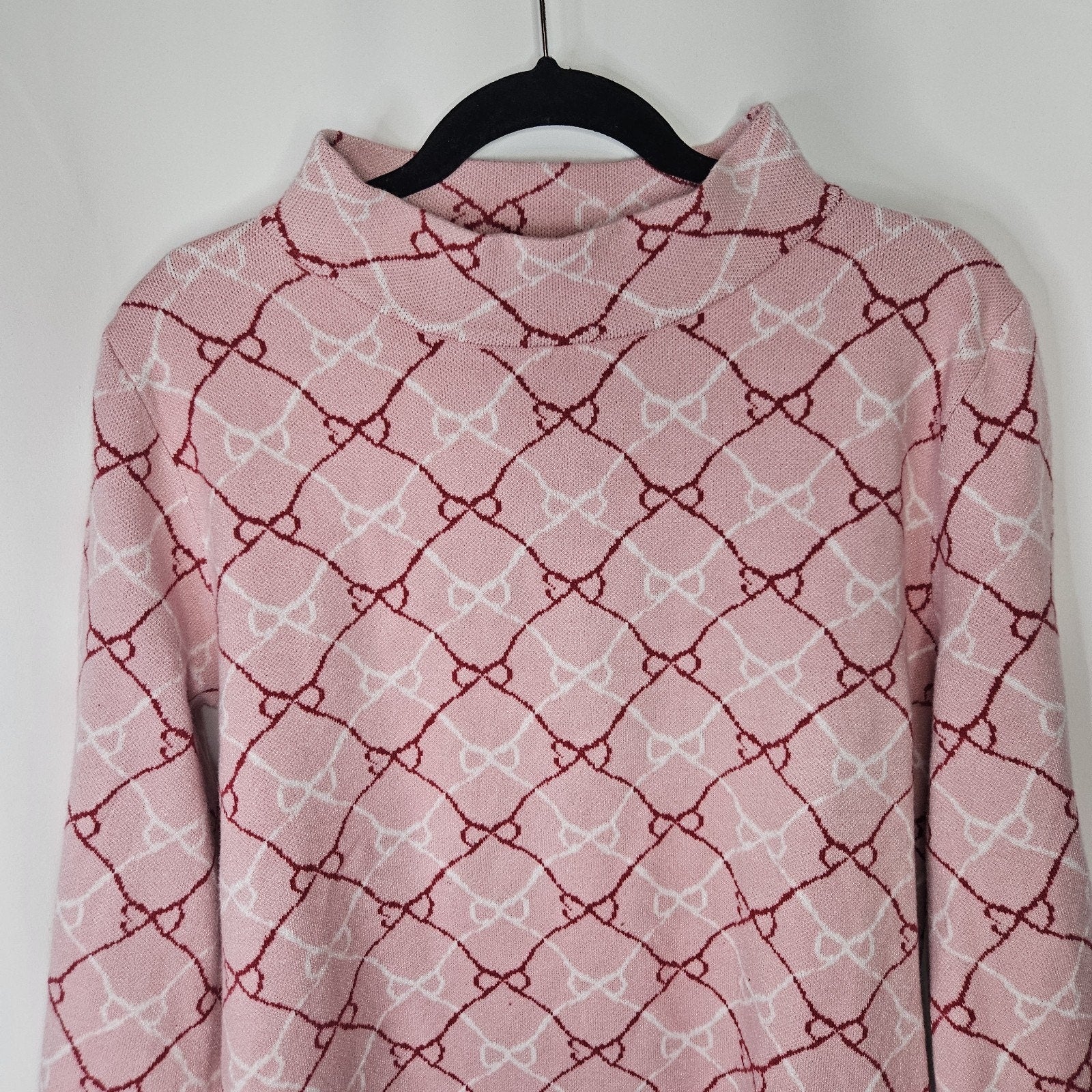 Shop The Mint Just A Feeling Pink Bow Print Mock Neck Sweater Large