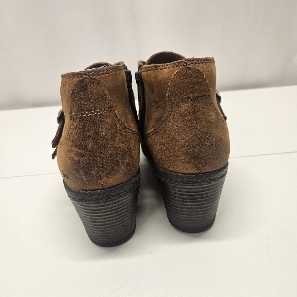 B.O.C. By Born Ankle Block Heel Boots Zipper 9.5 M Boho Peasant Oiled Brown
