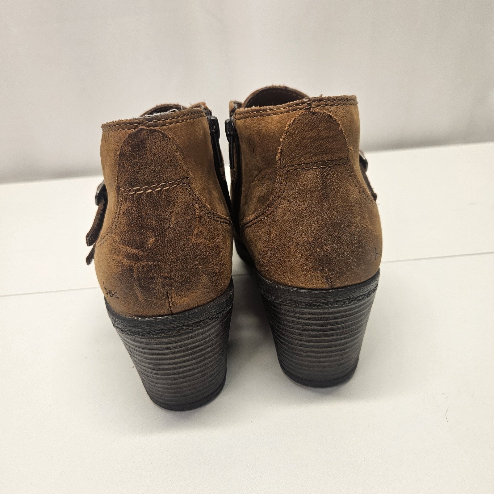 B.O.C. By Born Ankle Block Heel Boots Zipper 9.5 M Boho Peasant Oiled Brown