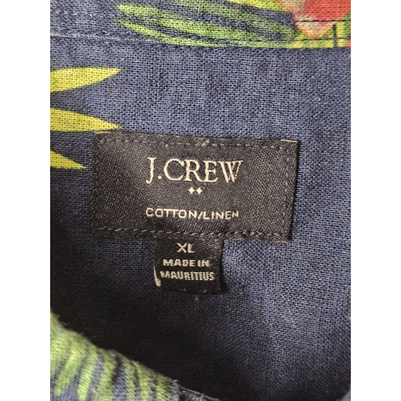 J Crew Flex Washed Slim Hawaiian Shirt Floral Blue Pink Mens XL Cotton Linen