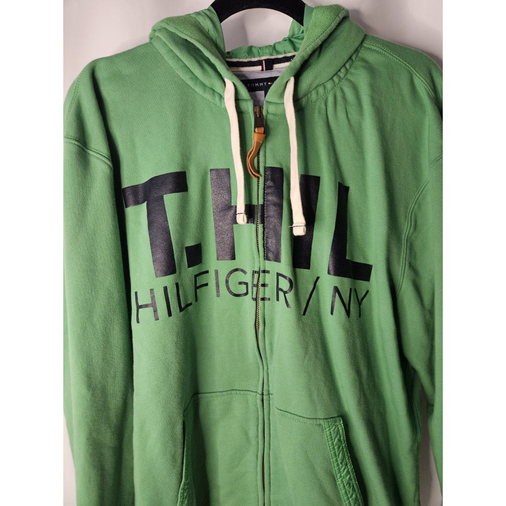 Tommy Hilfiger Men's Big Logo Full Zip Hoodie Size XL Green Navy Letters
