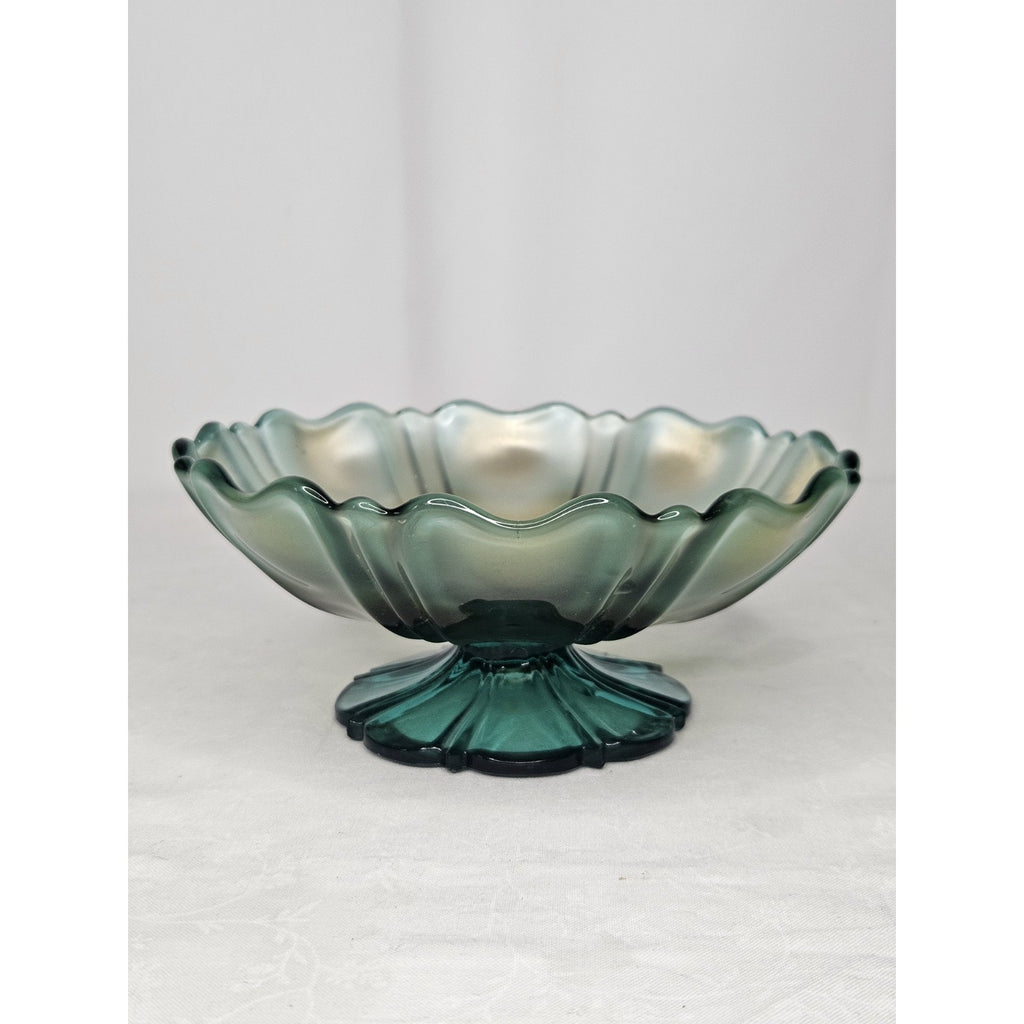 Vintage Carnival Glass Dish Bullseye Pedestal Ice Cream Iridescent Fluted Rim