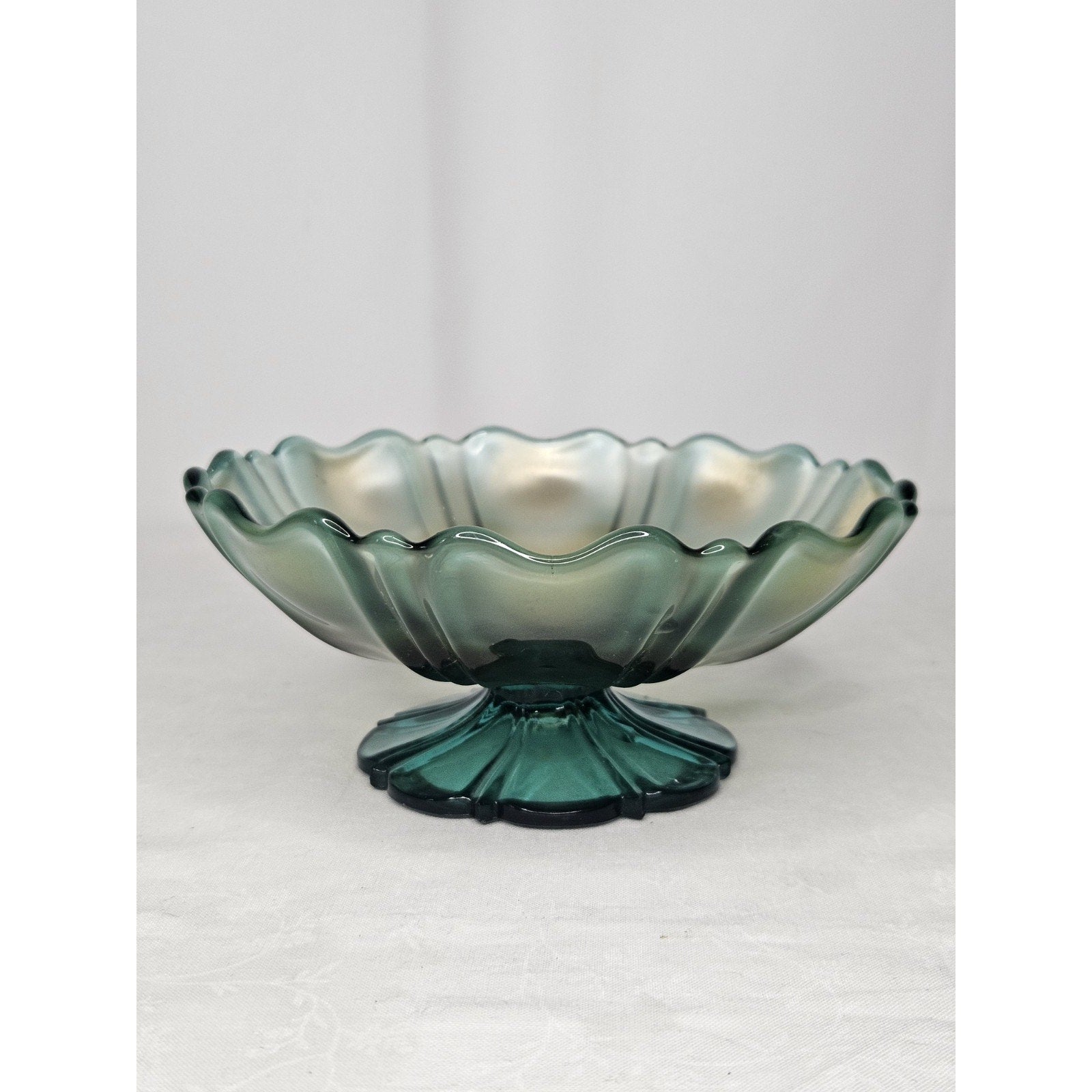 Vintage Carnival Glass Dish Bullseye Pedestal Ice Cream Iridescent Fluted Rim