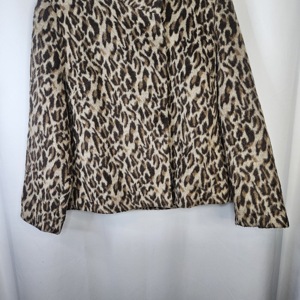 Chicos Fierce Womens Faux Fur Emma Jacket 2 Large Leopard Brown Tan Cheetah Coat