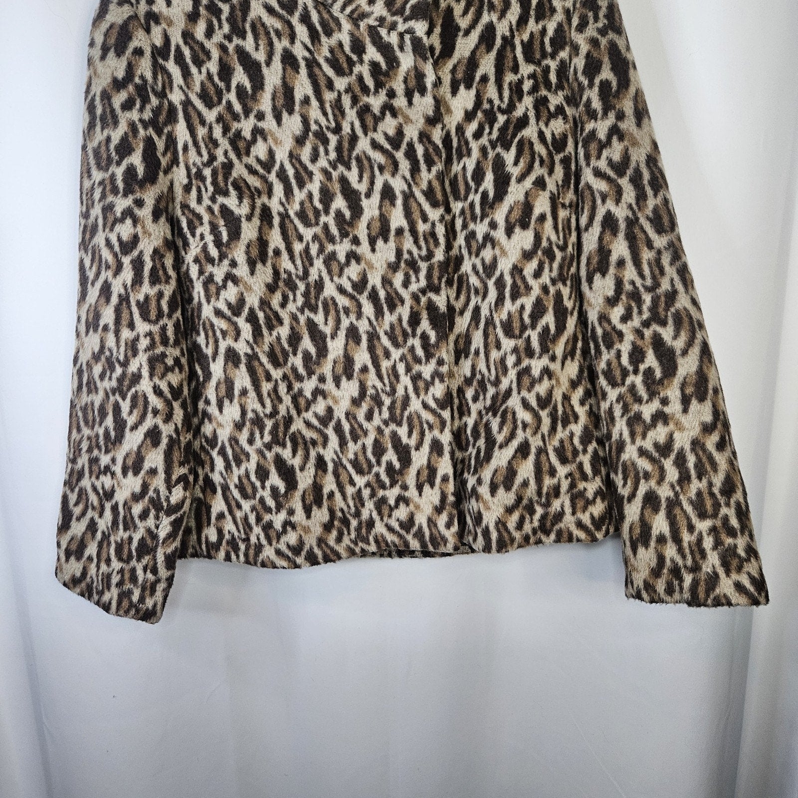 Chicos Fierce Womens Faux Fur Emma Jacket 2 Large Leopard Brown Tan Cheetah Coat