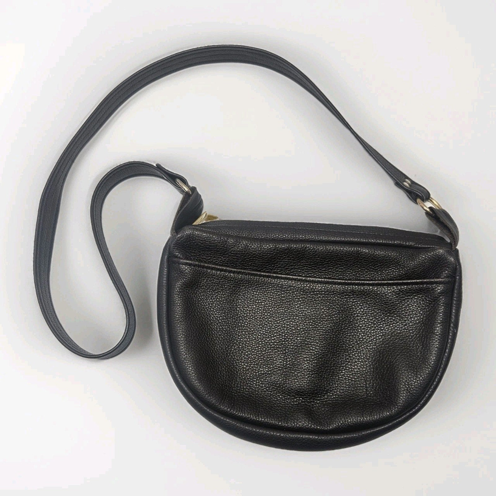 Vintage Chocolate Brown Leather Cross Body Crescent Purse Saddle Bag Classic