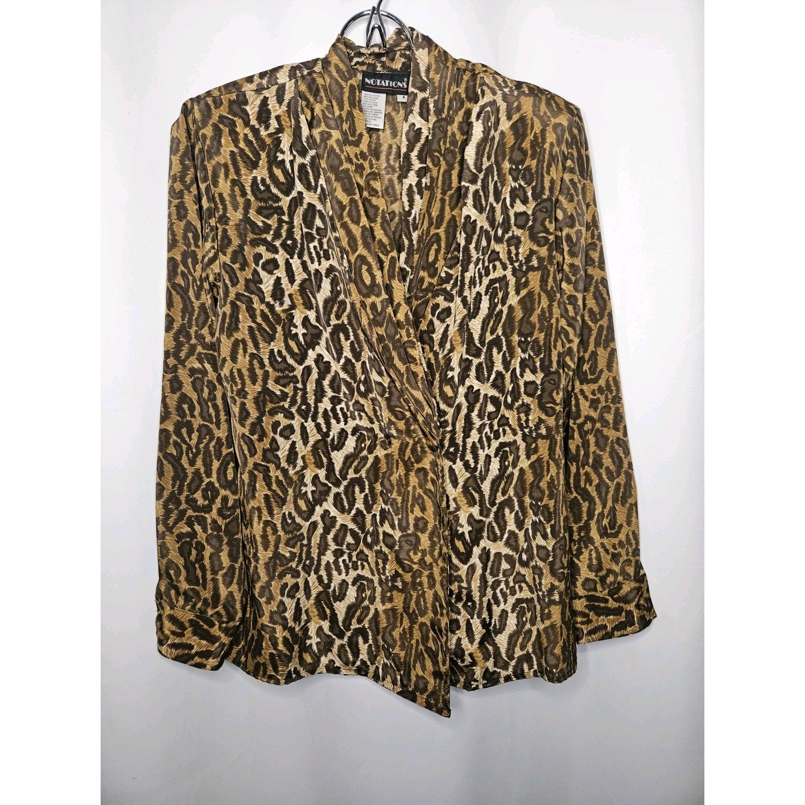Vintage Women's Satin Long Sleeve Jacket Blouse Leopard Print Size 6 90s Glam