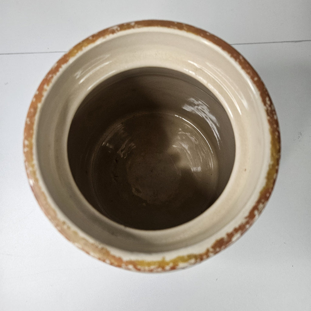Vintage Glazed Pottery Abstract Fruit Print Cookie Jar Retro Kitchen Storage