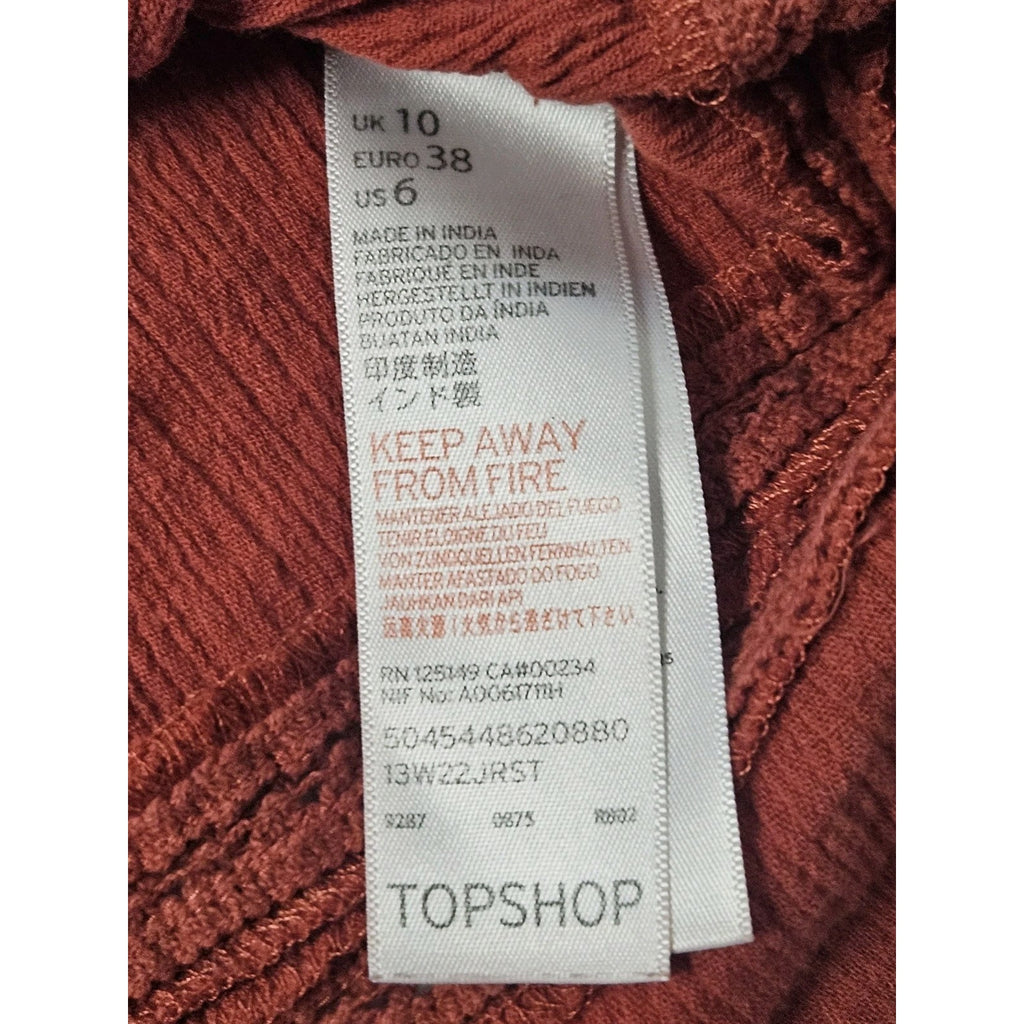 TopShop Off The Shoulder Boho Peasant Top Rust Orange Size US 6 Cropped