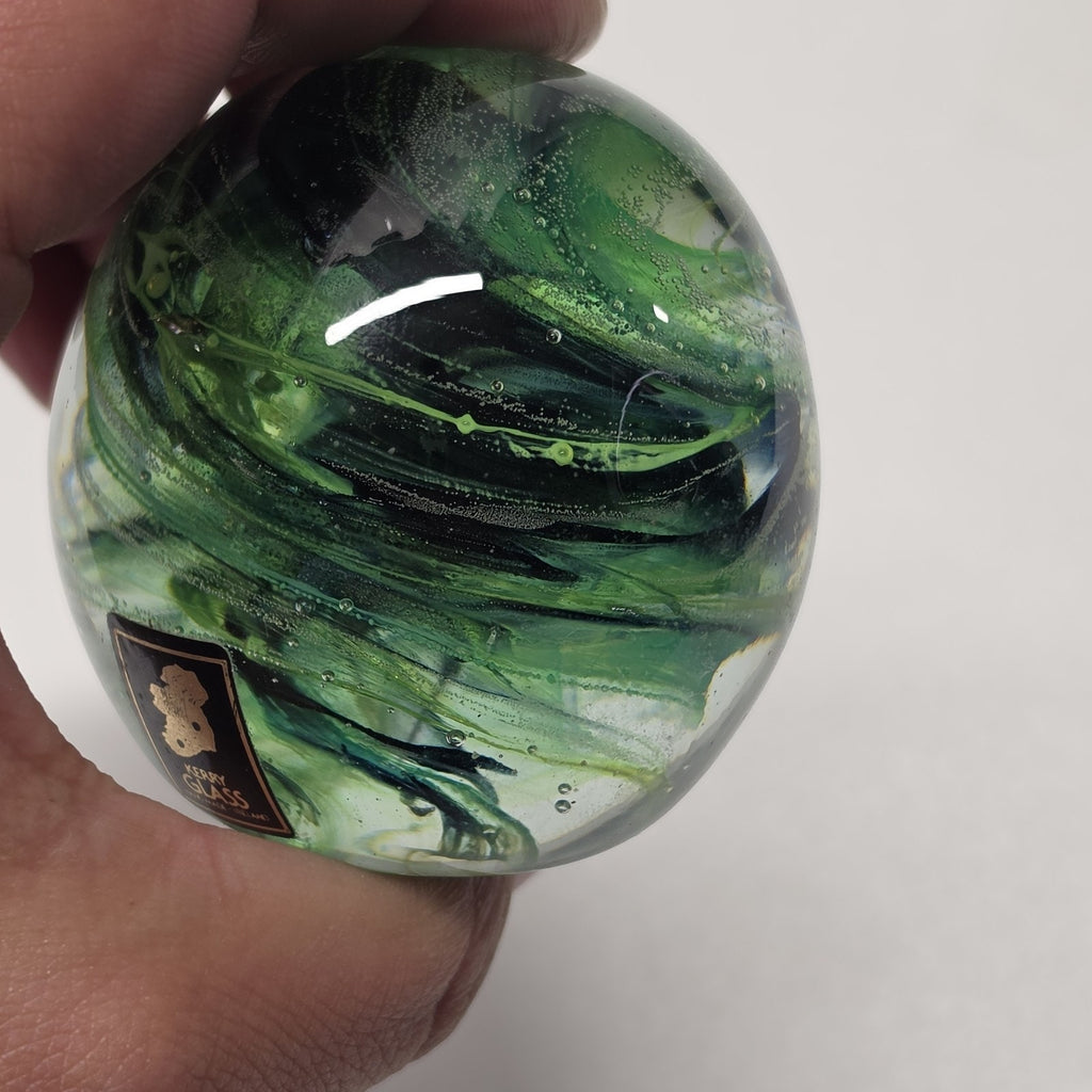 Vintage Kerry Irish Art Glass Paperweight Green Swirl Irish 2" Made In Ireland