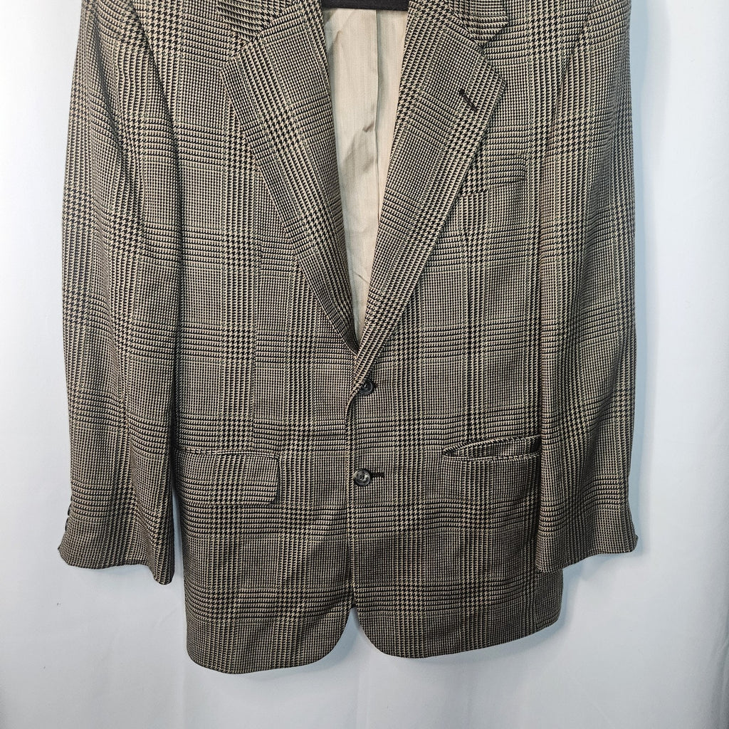 Hunting Horn Houndstooth Wool Blend Blazer Sports Coat Mens 40R Suit Jacket