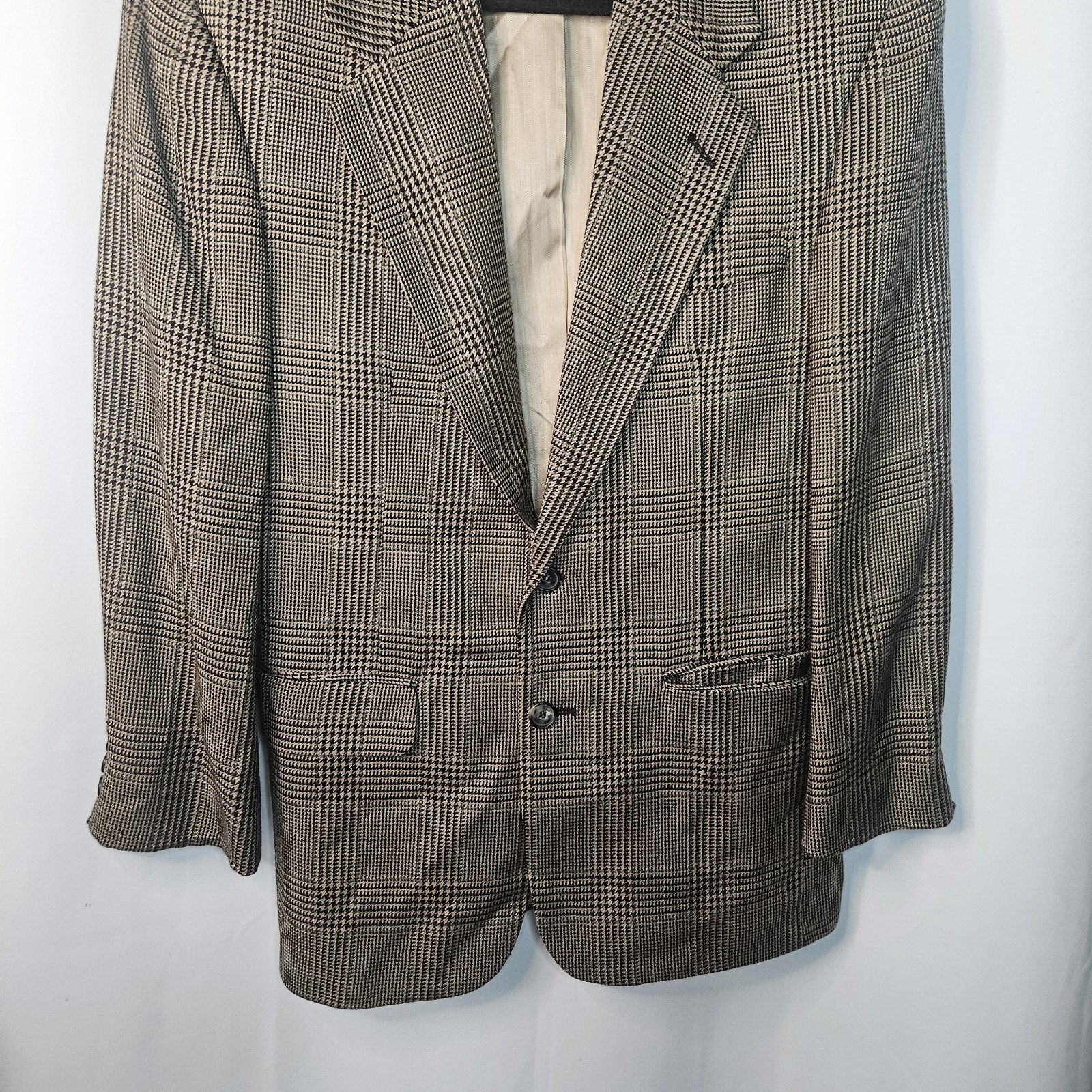Hunting Horn Houndstooth Wool Blend Blazer Sports Coat Mens 40R Suit Jacket