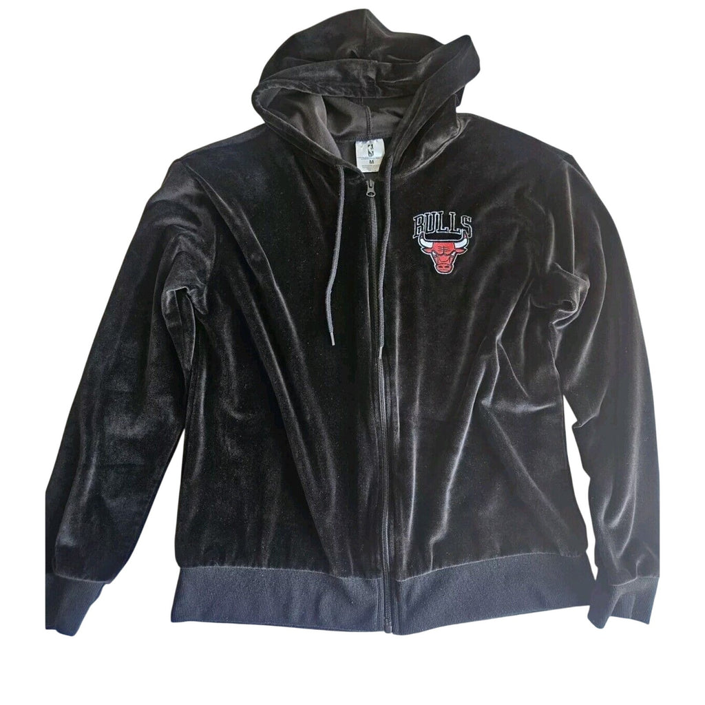 NBA Chicago Bulls Team Black Velour Track Jacket size Womens Med Black NWOT
