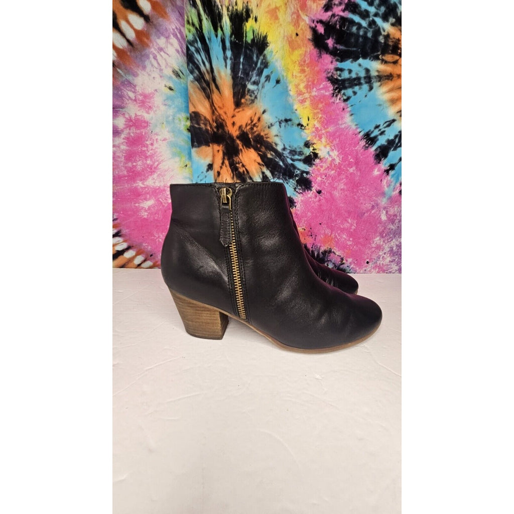 CROWN VINTAGE WOMEN'S BLACK SOFT LEATHER SIDE ZIP HEELED ANKLE BOOTS SIZE 8.5M