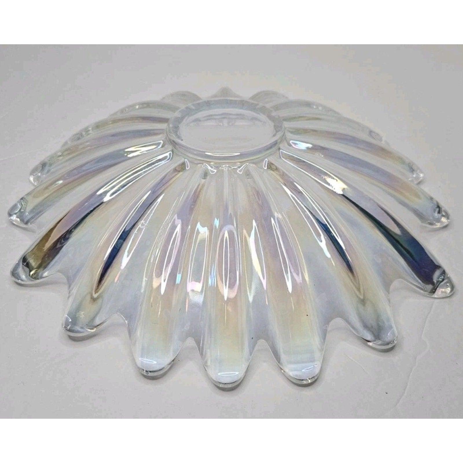 Vintage Federal Iridescent Celestial Sunburst Center Art Glass Bowl 11 3/8"