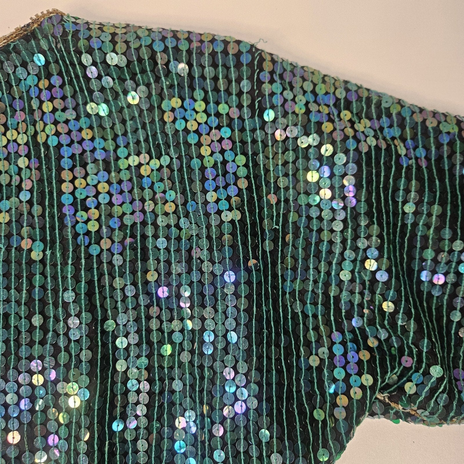 Vtg 90s Blue Green Sequin Beaded Silk Formal Top Party Y2K Gatsby Glam Sz Large