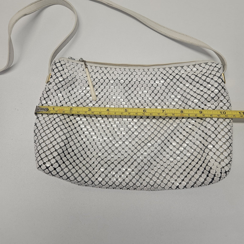 Retro Whiting and Davis Mini Handbag Purse White Metal Mesh Evening Shoulder