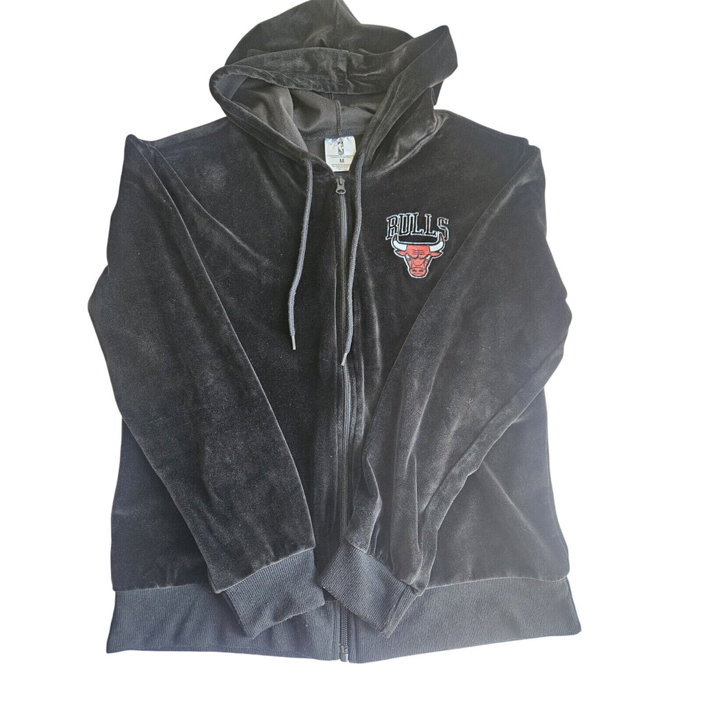 NBA Chicago Bulls Team Black Velour Track Jacket size Womens Med Black NWOT
