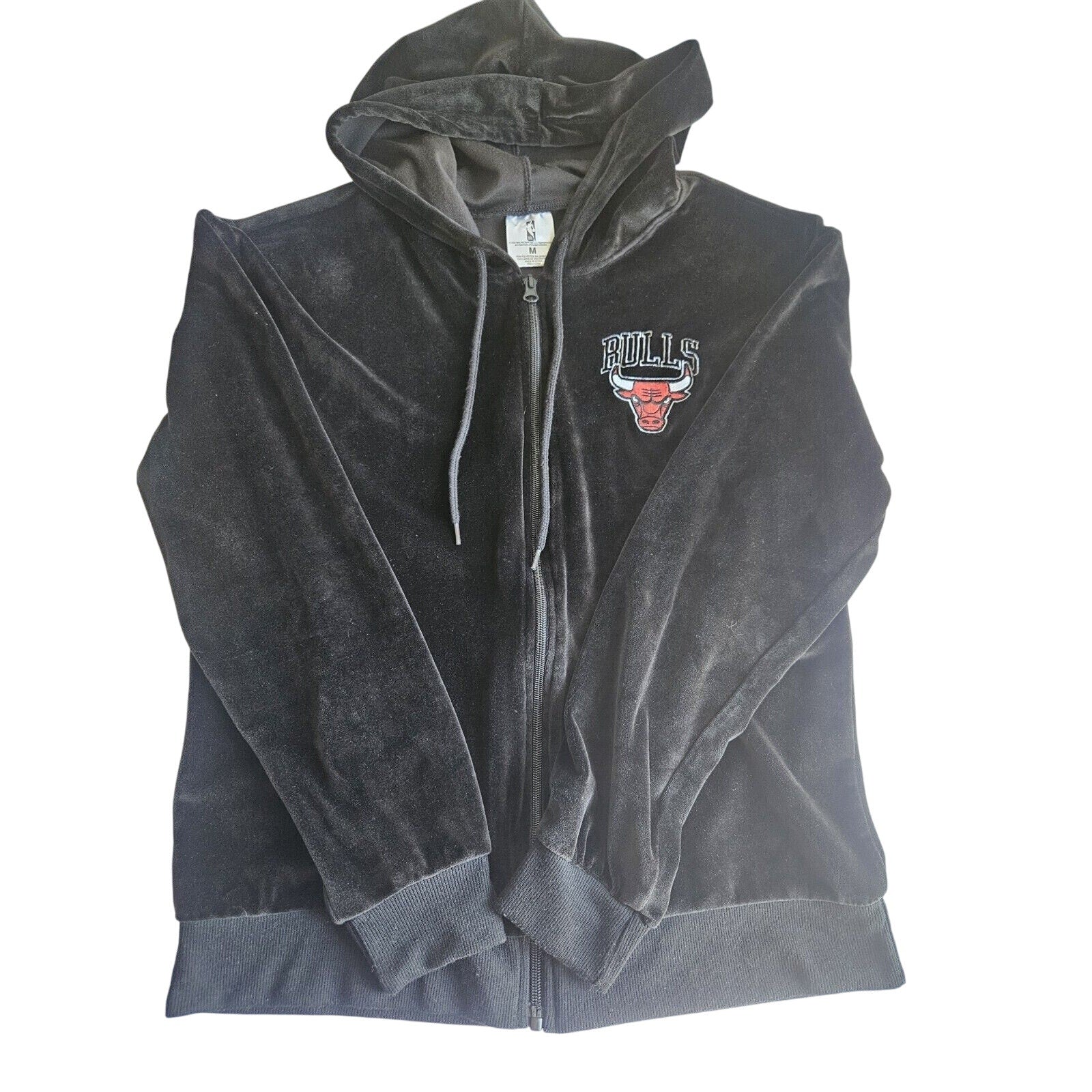 NBA Chicago Bulls Team Black Velour Track Jacket size Womens Med Black NWOT