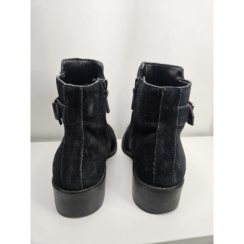 Cole Haan Suede Chelsea Ankle Boots 7.5 B Black Brushed Silver Tone Side Buckle