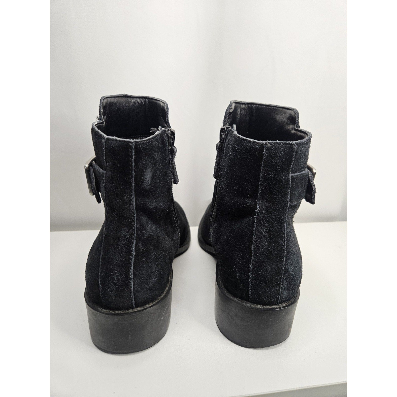 Cole Haan Suede Chelsea Ankle Boots 7.5 B Black Brushed Silver Tone Side Buckle
