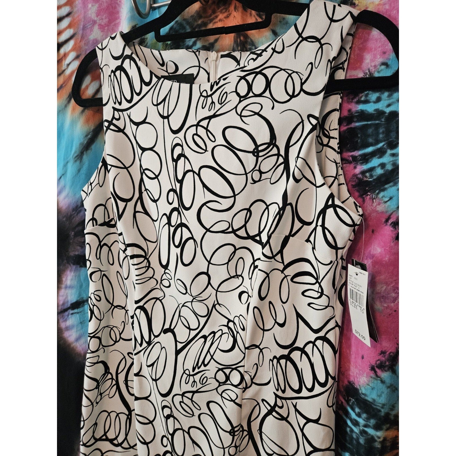 NWT Womens White Black Abstract Sleeveless Sheath Dress Size 10 Career Business