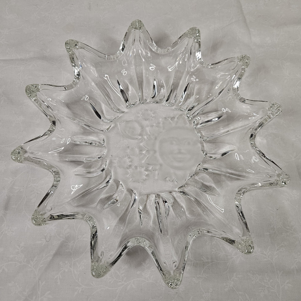 Vintage Heavens Gate Sun Moon Stars Glass Trinket Serving Dish Celestial
