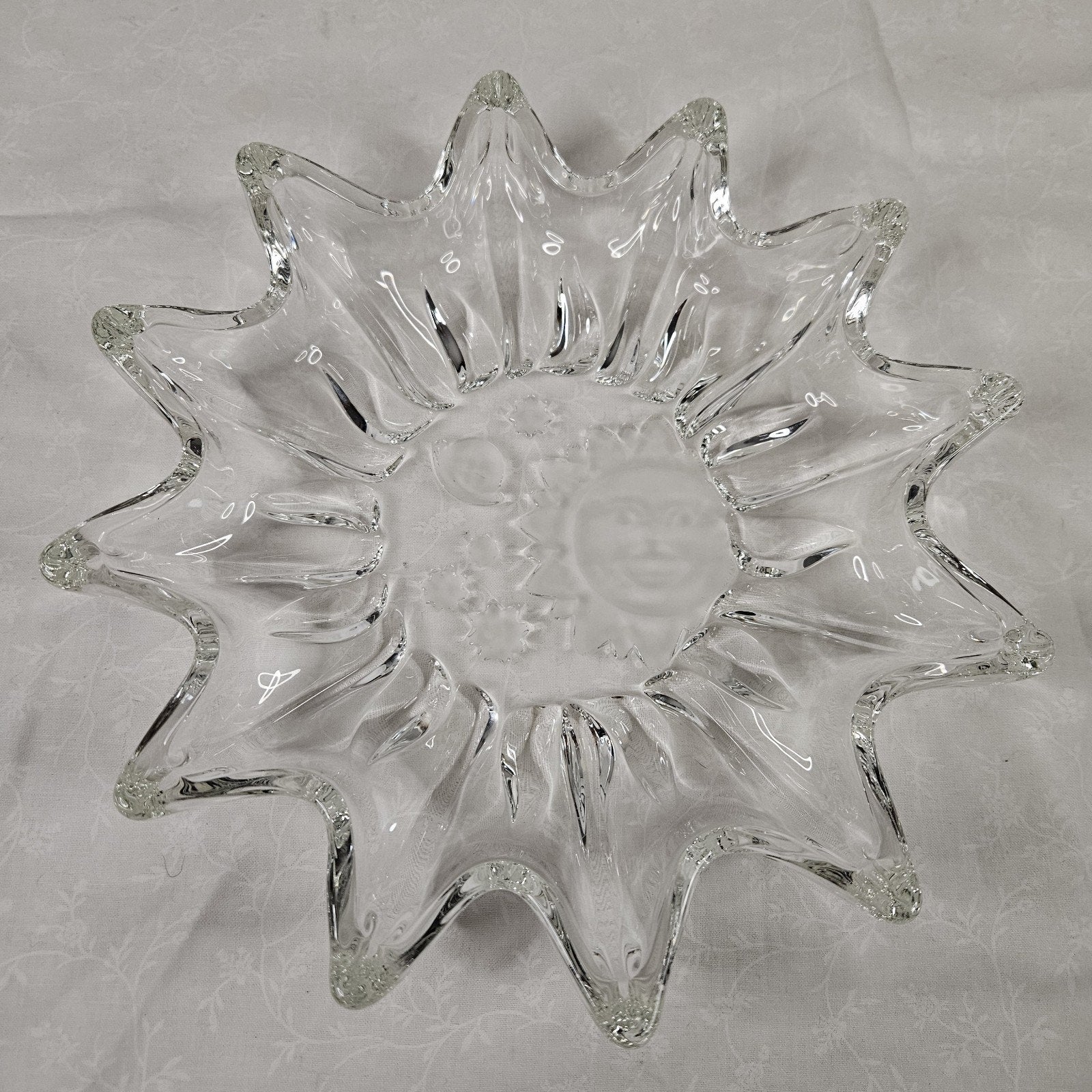 Vintage Heavens Gate Sun Moon Stars Glass Trinket Serving Dish Celestial