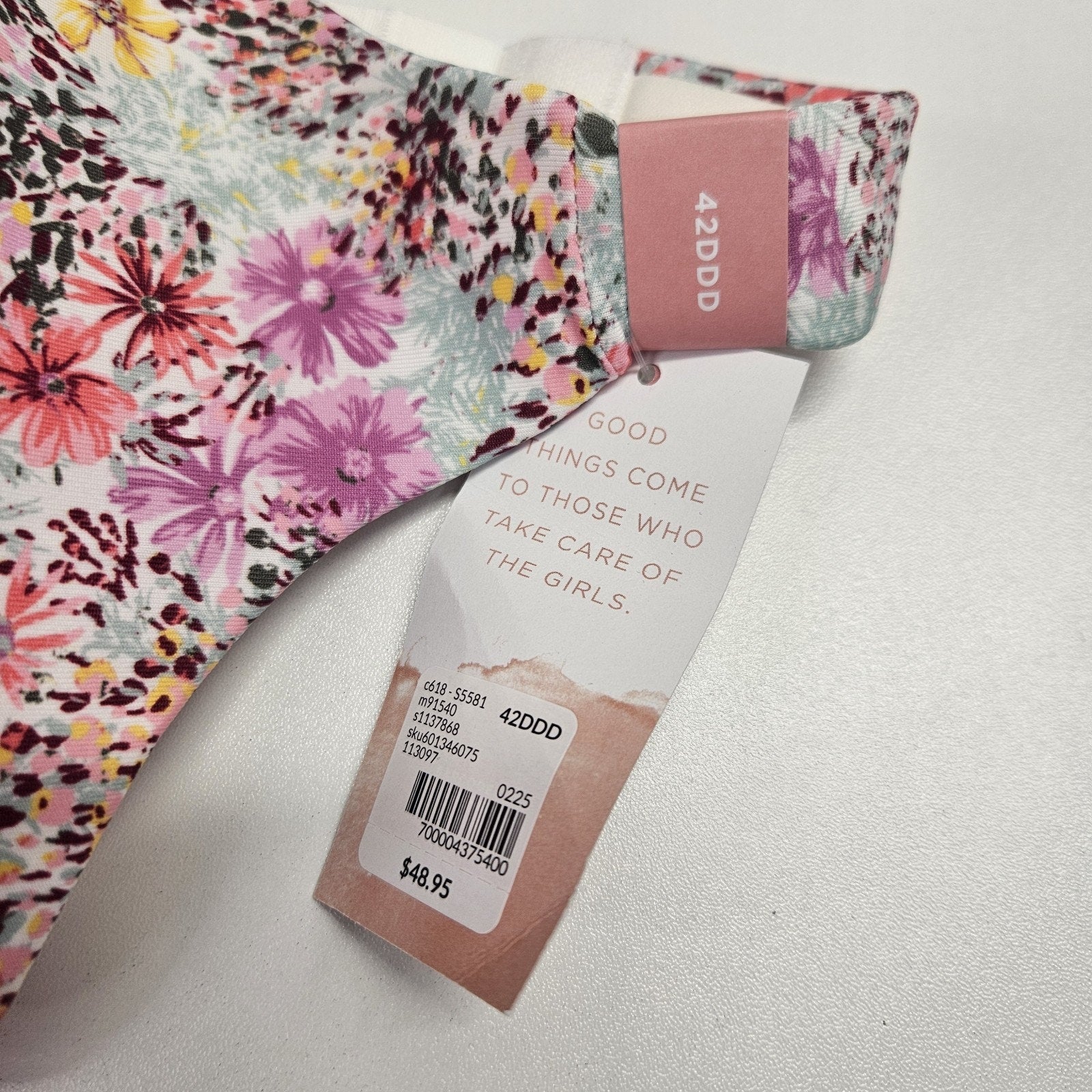 CACIQUE 42DDD Lightly Lined No Wire T Shirt Bra NWT Pink Floral Print Comfort