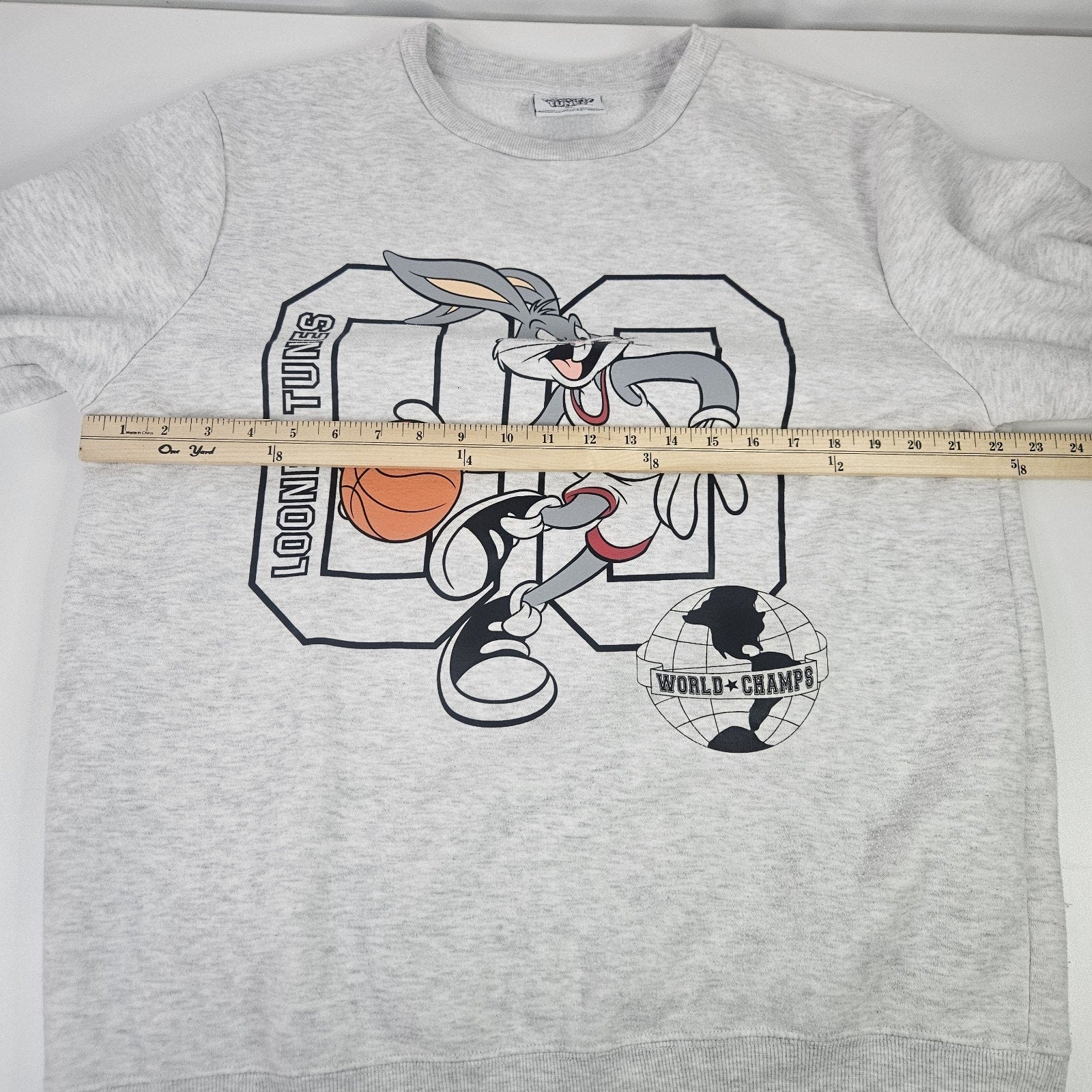 90s Bugsy Big World Champs Crewneck Sweatshirt Gray Space Jam Looney Tunes XL