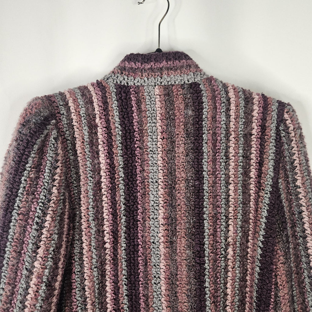 Vtg 80s Boucle Cardigan Purple Pink Lambswool Mohair Blend Knit Blazer Large 12