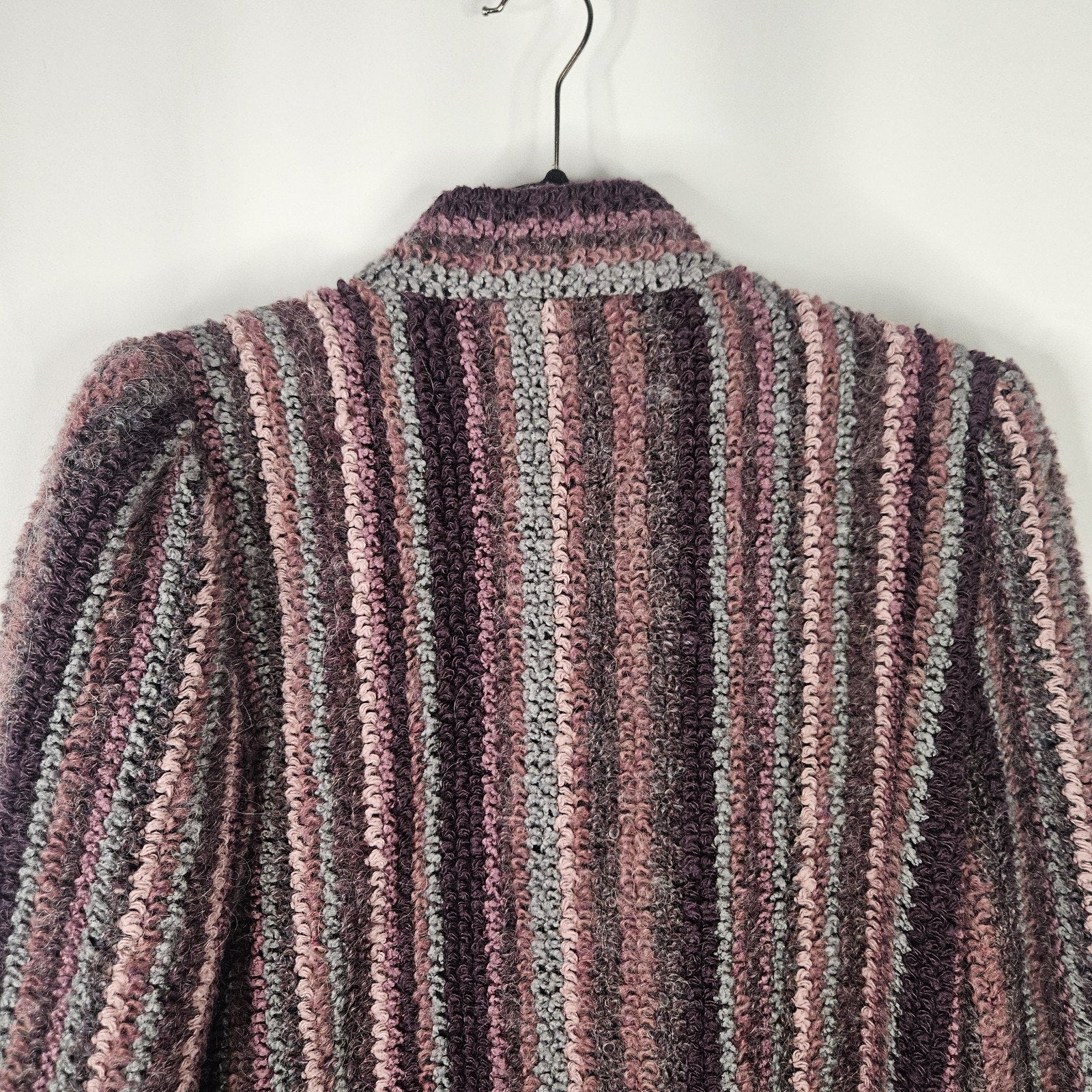 Vtg 80s Boucle Cardigan Purple Pink Lambswool Mohair Blend Knit Blazer Large 12
