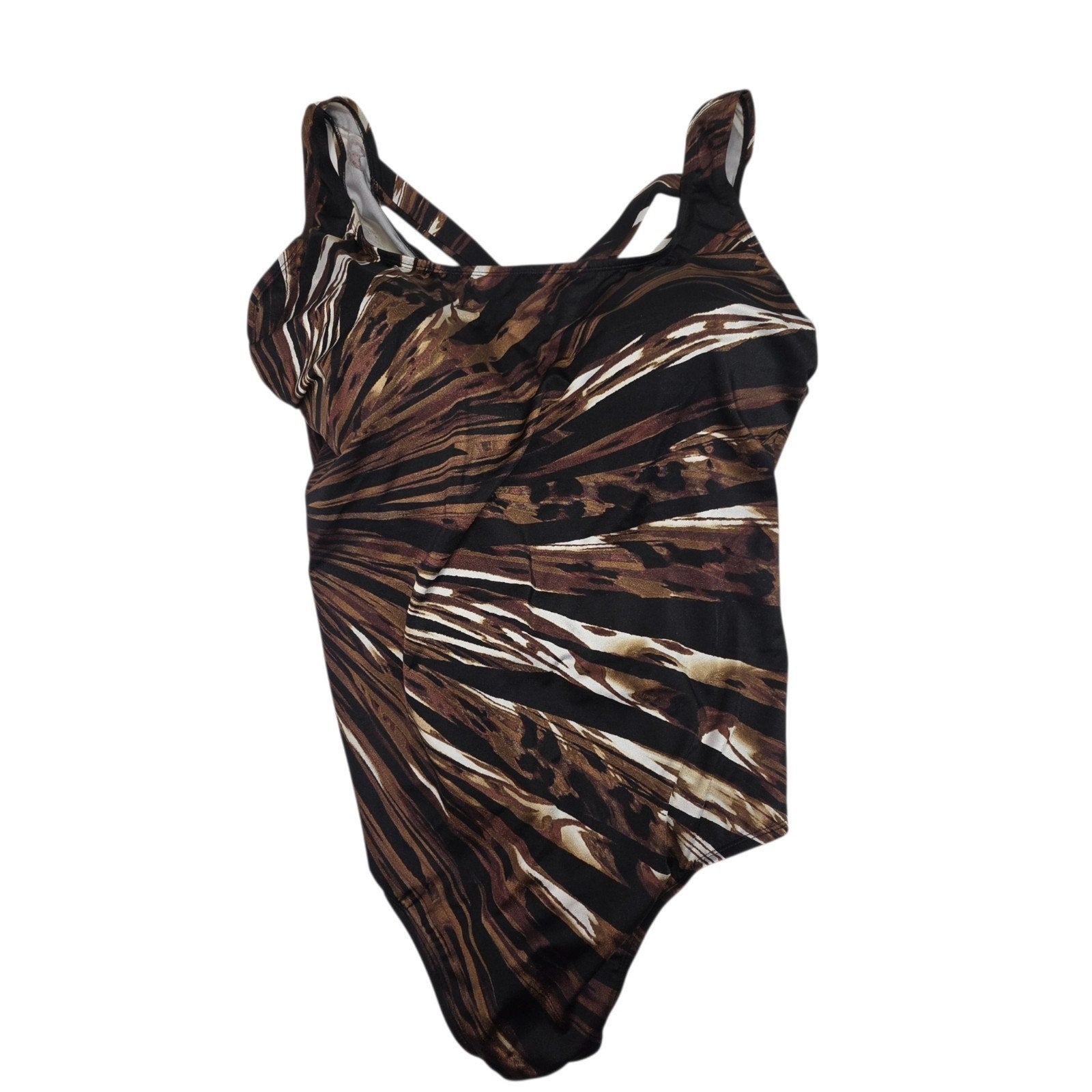 NEW Longitude 24W Brown Black Abstract Retro One Piece Swimsuit Plus V-neck