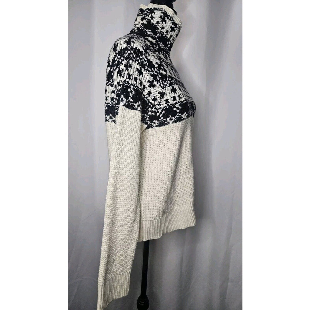 Columbia Pine Street Jacquard Turtleneck Sweater Fair Isle Womens XL Cream/black
