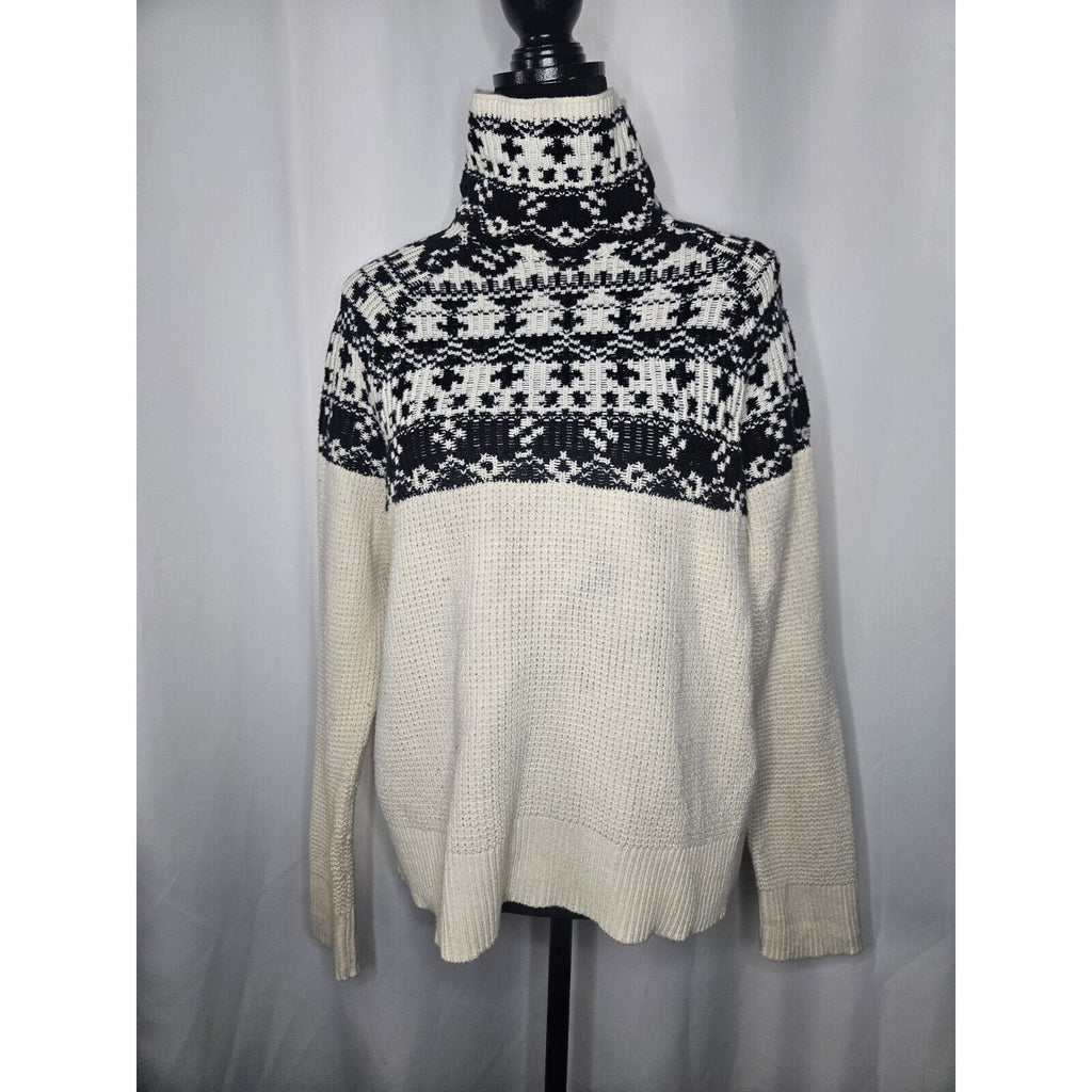 Columbia Pine Street Jacquard Turtleneck Sweater Fair Isle Womens XL Cream/black