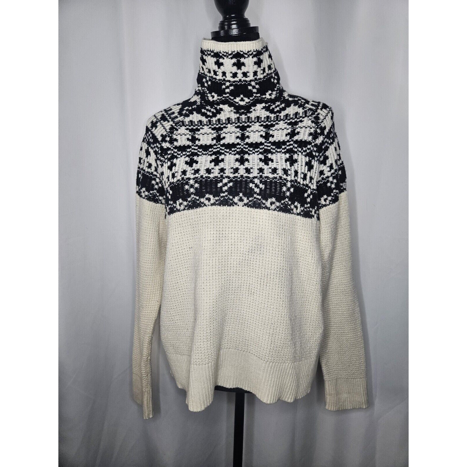 Columbia Pine Street Jacquard Turtleneck Sweater Fair Isle Womens XL Cream/black
