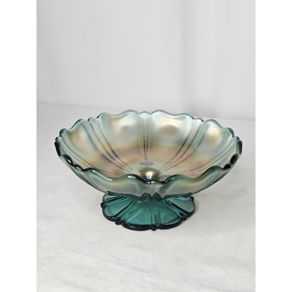 Vintage Carnival Glass Dish Bullseye Pedestal Ice Cream Iridescent Fluted Rim
