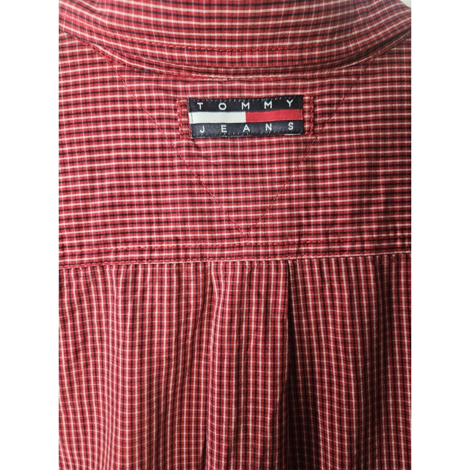 Tommy Hilfiger Jeans Men's Size XL Short Sleeve Button Front Shirt Red Check Y2K