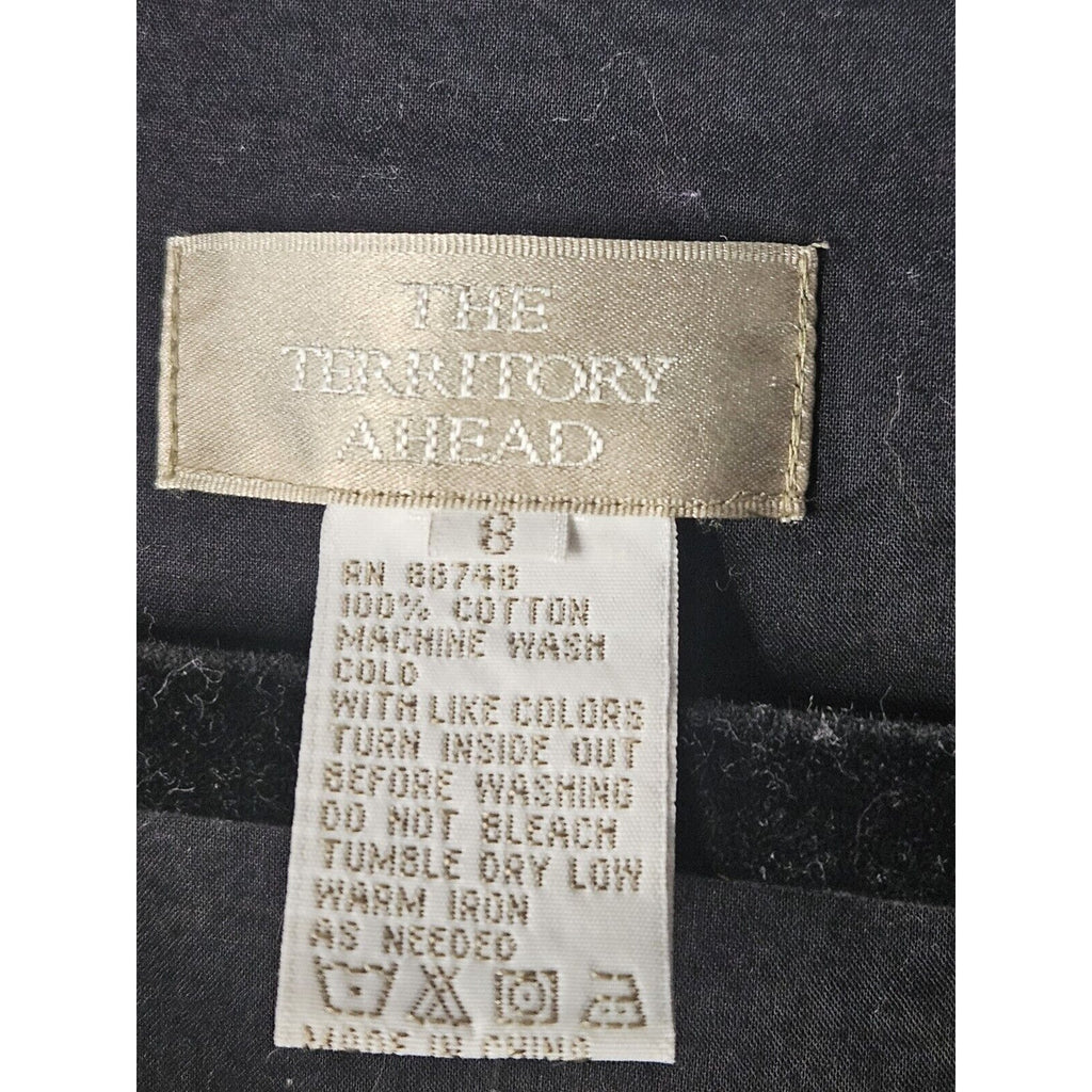 Vintage The Territory Ahead Womens Navy Beige Sleeveless Mock Wrap Midi Dress 8