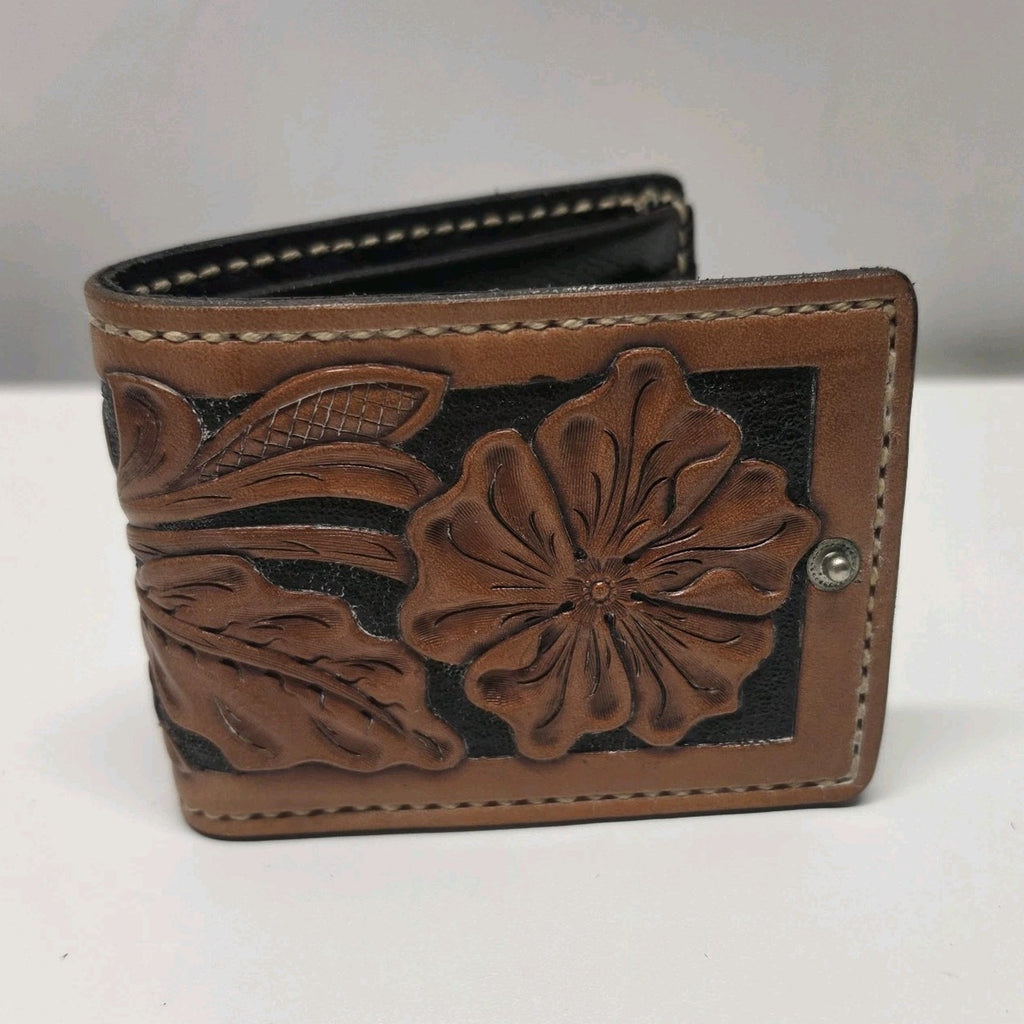 Hand Tooled Full Grain Leather Men’s Wallet Bifold Handmade Western Floral