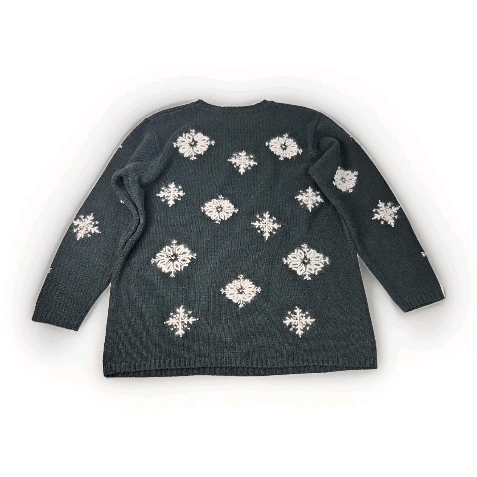Vintage Beaded Embroidered Snowflake Knit Sweater Medium Holiday Winter