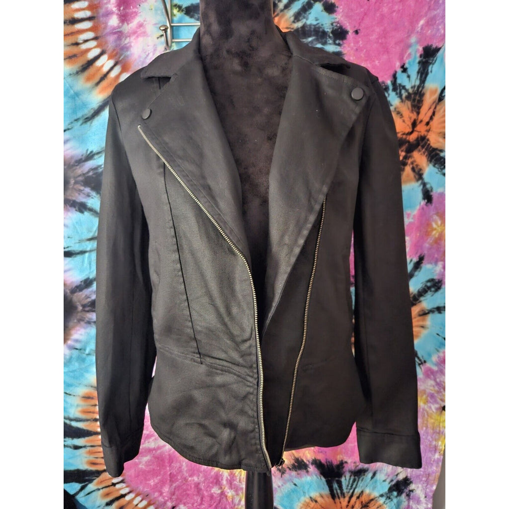DKNY Jeans Black Moto Zip Jacket Stretch Cotton Full Zip Biker Jacket Size Small