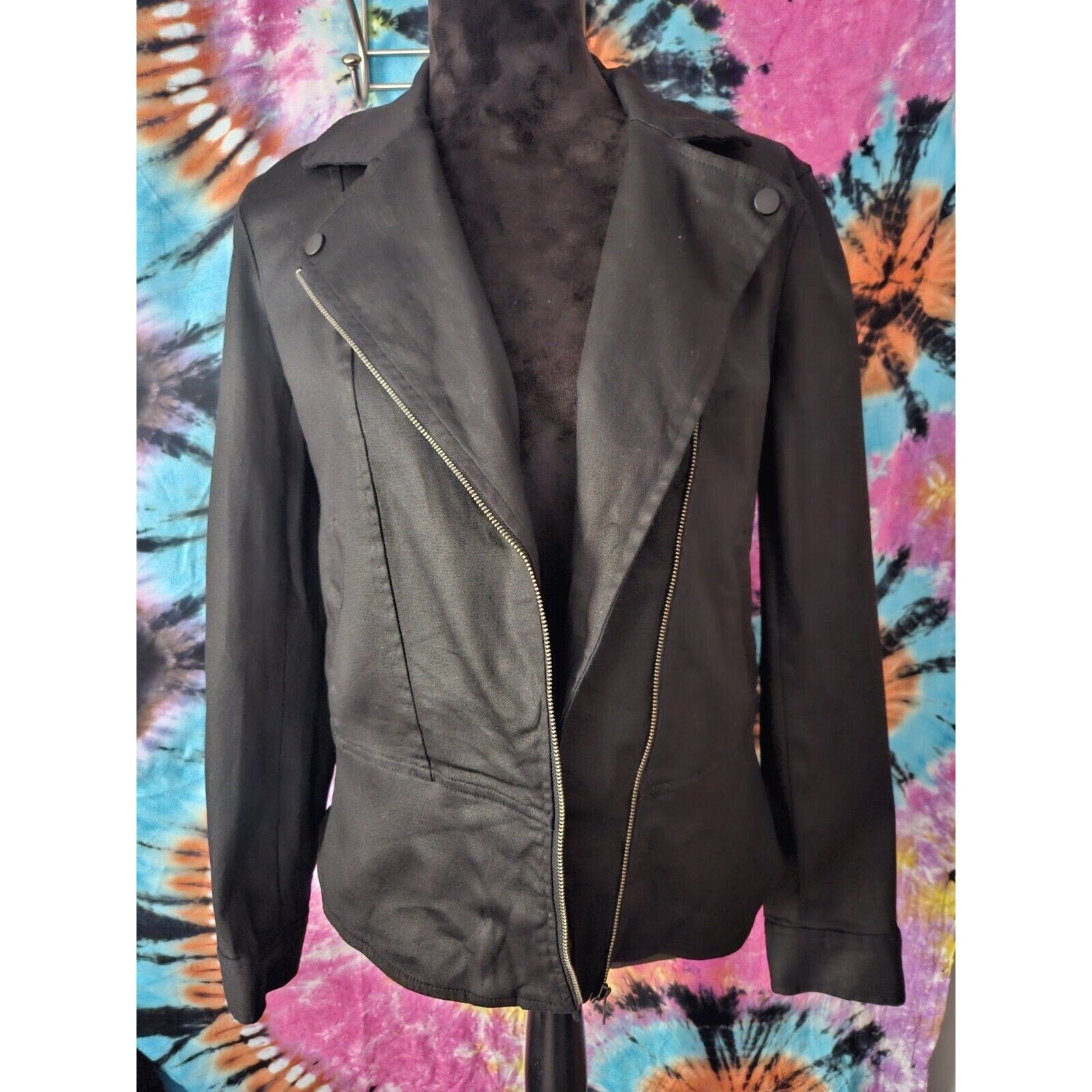 DKNY Jeans Black Moto Zip Jacket Stretch Cotton Full Zip Biker Jacket Size Small