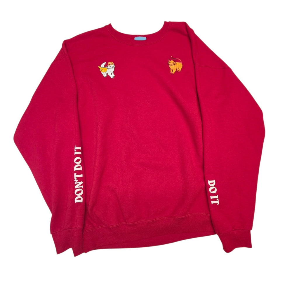 Emma Angel Cat Devil Cat Do It Don't Do It Sweatshirt Red XL Pullover Crewneck