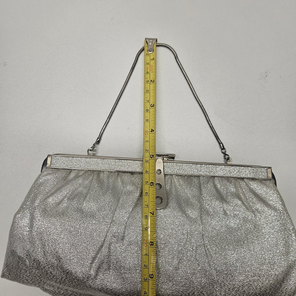 Vintage 50s 60s Retro Mod Silver Metallic Evening Bag Purse Clutch Chain Handle